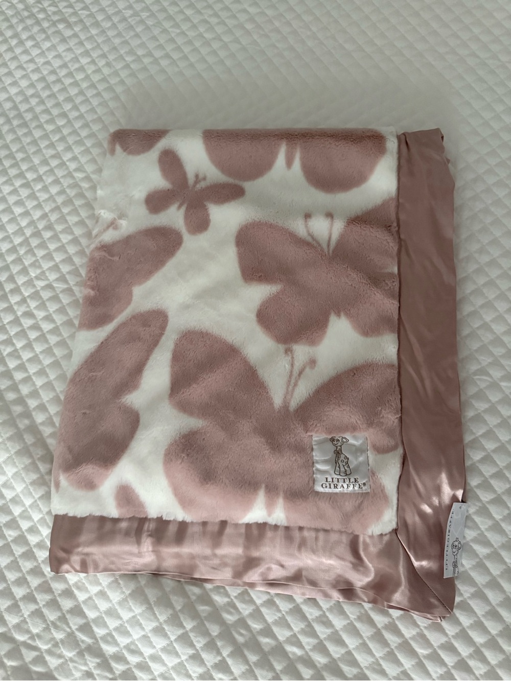 Little Giraffe Pink & White Butterfly Plush Baby Throw